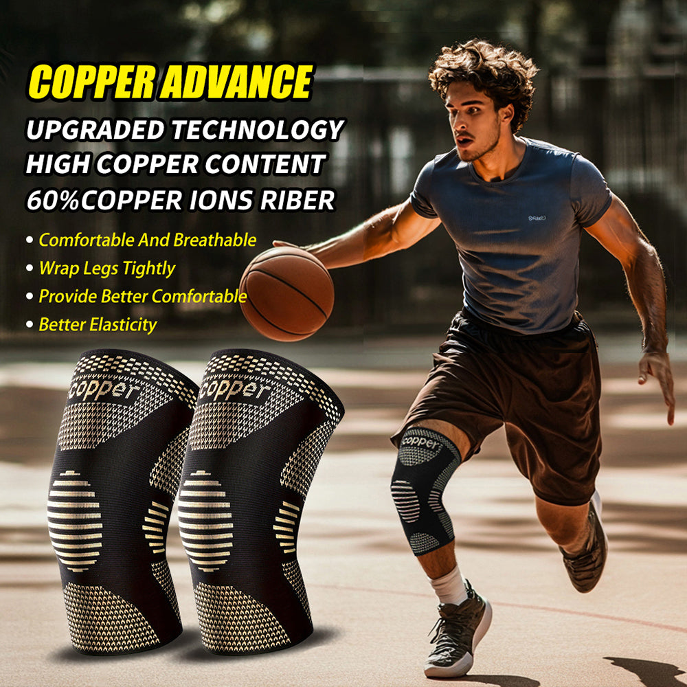 Copper Ion Sports Knee Pads, Non-Slip Basketball Fitness & Running Brace, Breathable Outdoor Support