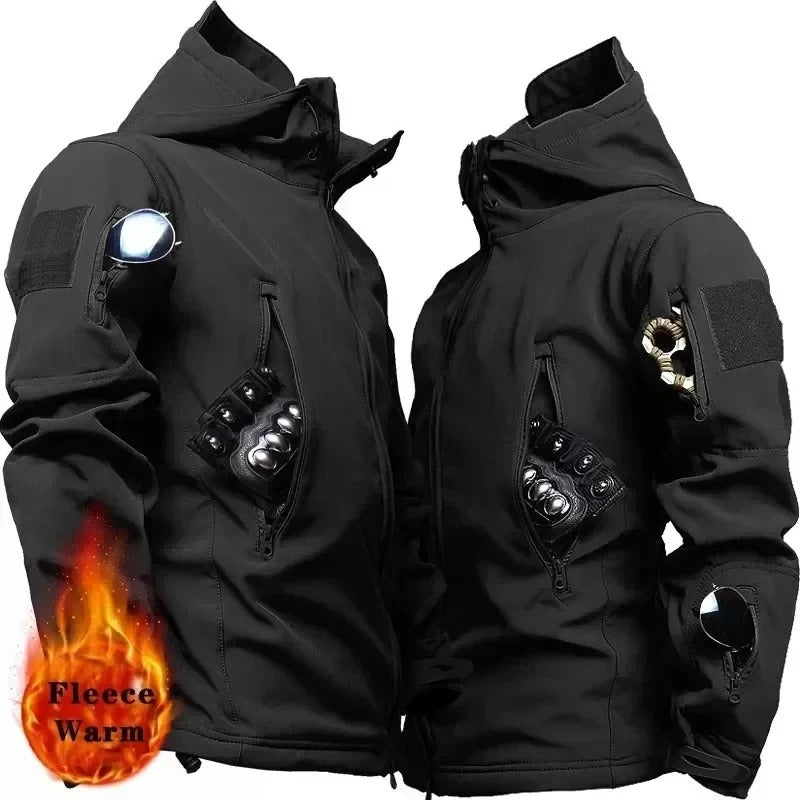 Tactical Mens Hooded Casual Military Outdoor Utility Jacket Sharkskin Soft-Shell Waterproof Combat Bomber Fashion Jacket