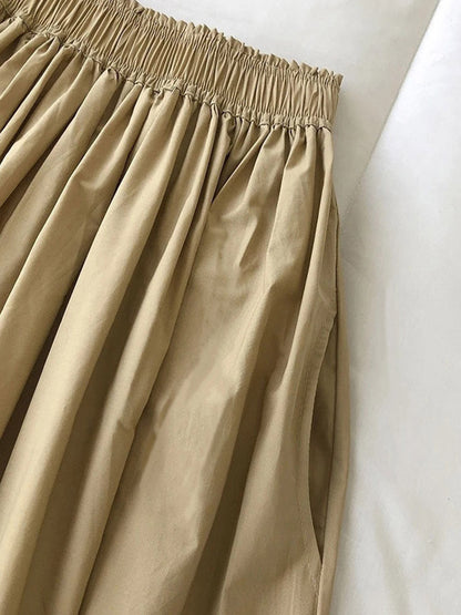 Women's High Waist White Long Skirt, A-Line Knee-Length Pleated Skirt with Pockets, Casual Elegant Fashion for Autumn