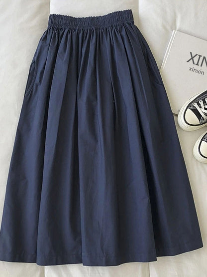 Women's High Waist White Long Skirt, A-Line Knee-Length Pleated Skirt with Pockets, Casual Elegant Fashion for Autumn