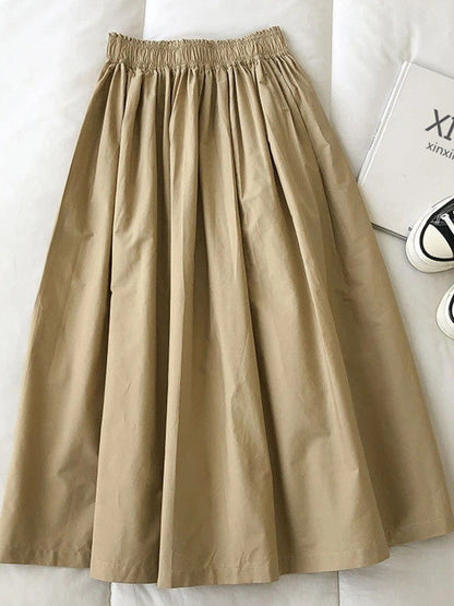 Women's High Waist White Long Skirt, A-Line Knee-Length Pleated Skirt with Pockets, Casual Elegant Fashion for Autumn