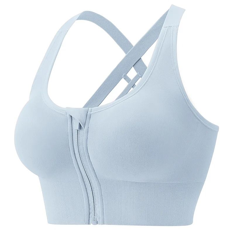 Solid Color Yoga Tight Sports Bra Women Fitness Zipper Crop Top 3