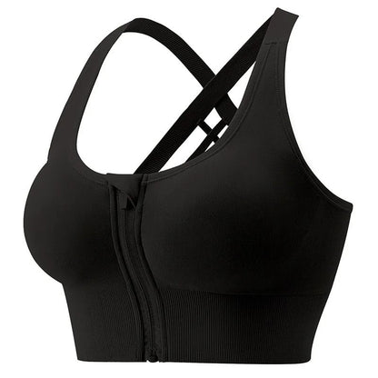 Solid Color Yoga Tight Sports Bra Women Fitness Zipper Crop Top 4