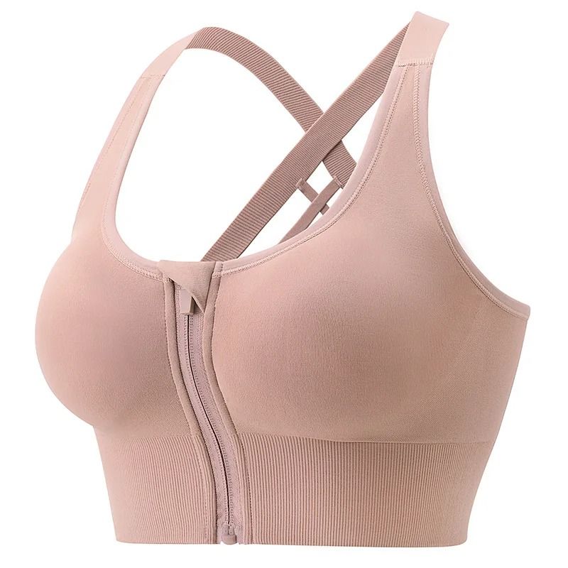 Solid Color Yoga Tight Sports Bra Women Fitness Zipper Crop Top 5