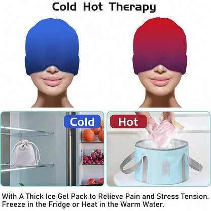 Cold Compress Therapy Cap, Gel Ice Headache Relief Hat, Ice Head Wrap, Eye Mask Pack for Pain Pressure Relief