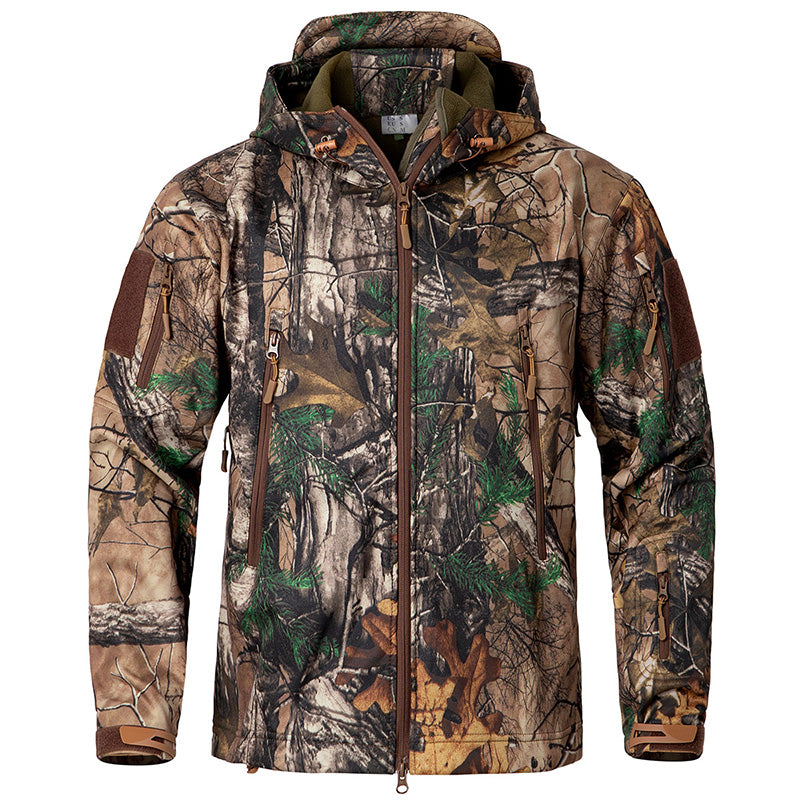 Waterproof Warm Fleece Hunting Jackets Mens Silent Soft Shell Camouflage Tactical Jacket Outdoor Hiking Fishing Hooded