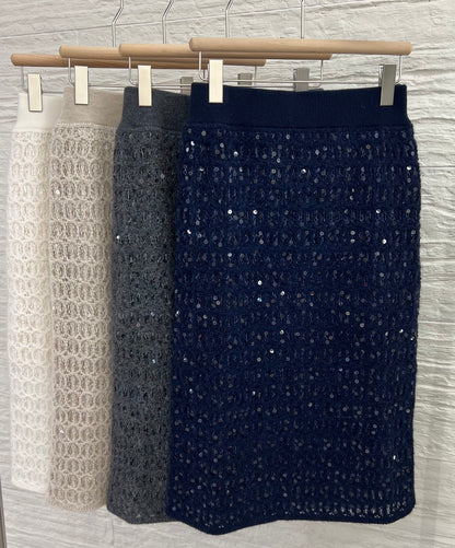 New Women's Cashmere Overskirt for Autumn and Winter, Elastic Waist with BC Sequins, High-End Knitted Maxi Skirt