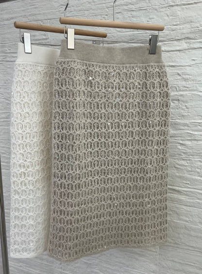 New Women's Cashmere Overskirt for Autumn and Winter, Elastic Waist with BC Sequins, High-End Knitted Maxi Skirt