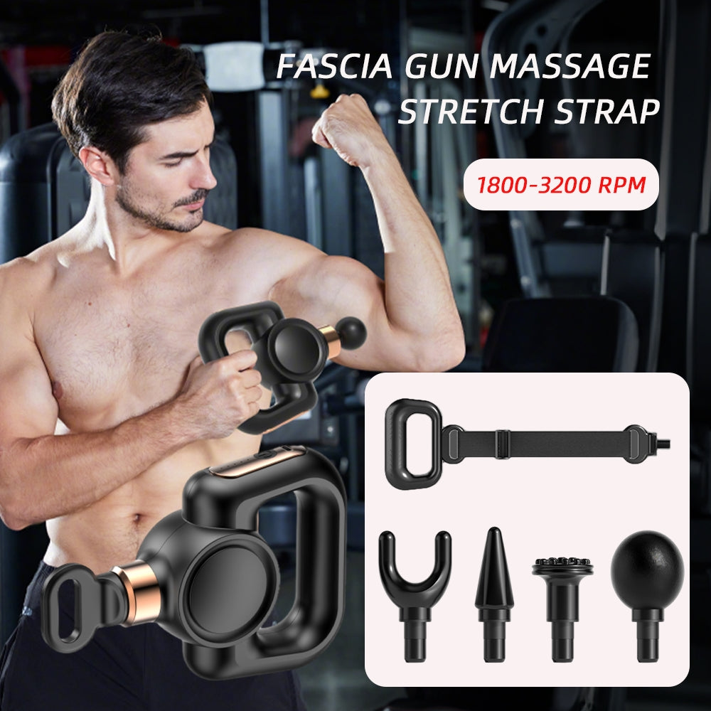 Powerful Multi-Functional Vibrating Massage, 5 Gear Fascia Gun, Stretch Strap, Relieve Muscle Soreness and Weakness