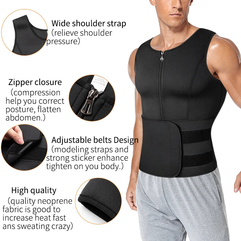 Slimming Shapewear Corset Top for Men, Double Belt Sweat Shirt Waist Trainer Sauna Vest