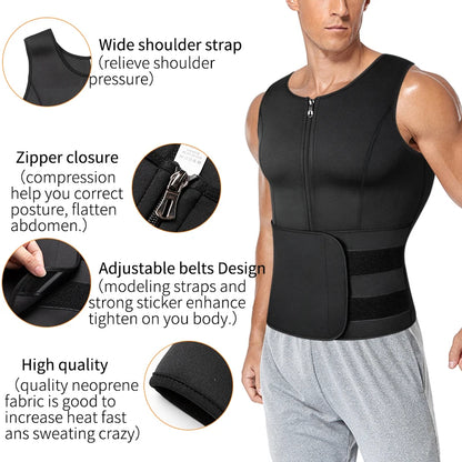 Slimming Shapewear Corset Top for Men, Double Belt Sweat Shirt Waist Trainer Sauna Vest