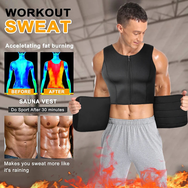 Slimming Shapewear Corset Top for Men, Double Belt Sweat Shirt Waist Trainer Sauna Vest