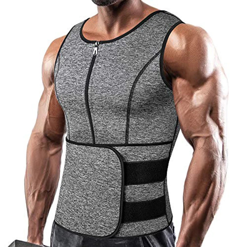 Slimming Shapewear Corset Top for Men, Double Belt Sweat Shirt Waist Trainer Sauna Vest