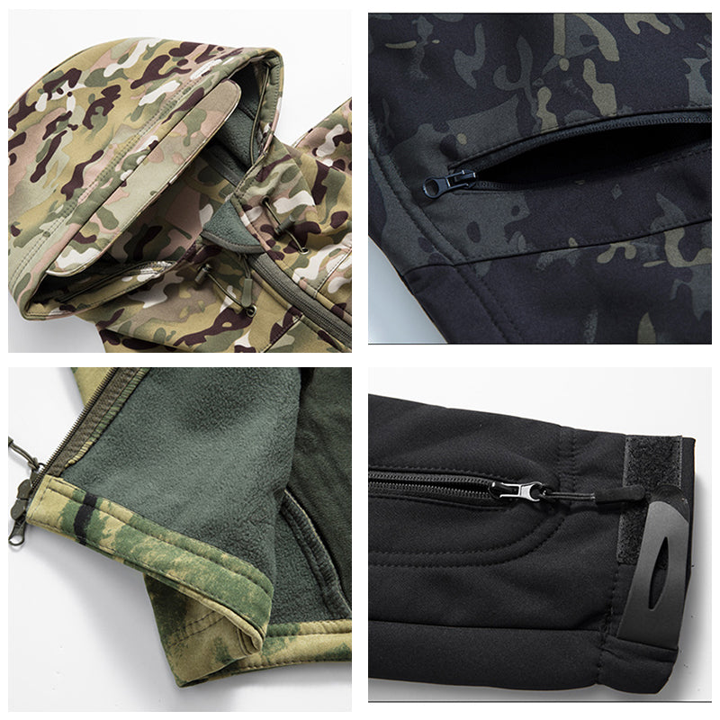 Mens Lurker Shark Skin Soft Shell Tactical Jacket Waterproof Fleece Hooded Camouflage Hunting Coat Outdoor Autumn Cloth