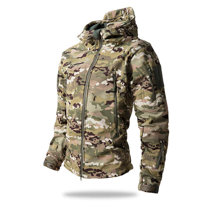 Mens Lurker Shark Skin Soft Shell Tactical Jacket Waterproof Fleece Hooded Camouflage Hunting Coat Outdoor Autumn Cloth