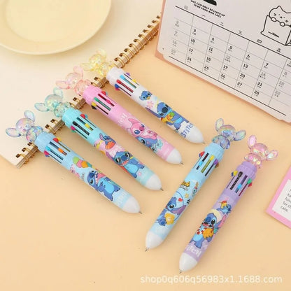 Disney Stitch Ballpoint Pen Set, 36pcs Lilo & Stitch Themed Pens with 10 Color Crystal Marker, Student School Supplies