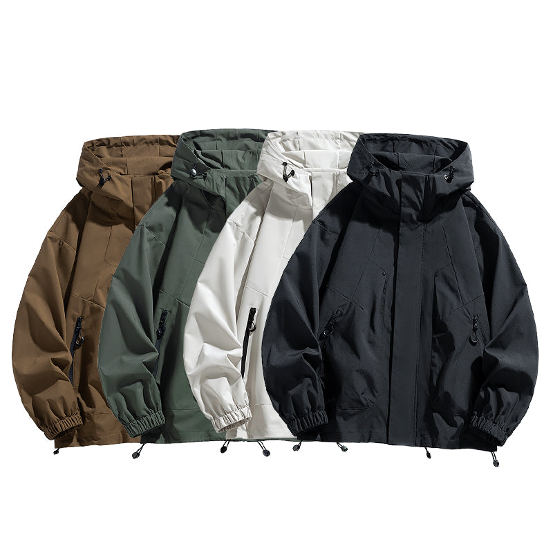 Oversize Plus Size Men Jacket Hooded Windbreaker Waterproof Black Bomber Camping Trench Coats Loose Thin Softshell
