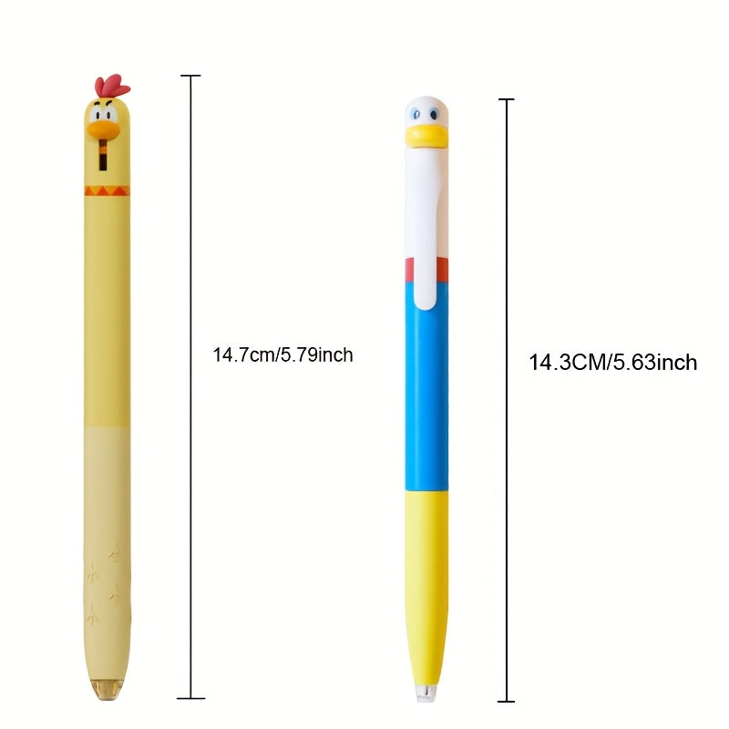 Cute Chicken Pressing Gel Pen, 4pcs Set, Black Ink, Creative Rotating Novelty Pen, Funny Office and School Supplies