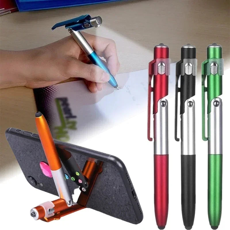 Multi Function 4 in 1 Stylus Pen, Ballpoint Pen, Capacitive Stylus, with Flashlight and Phone Holder Support