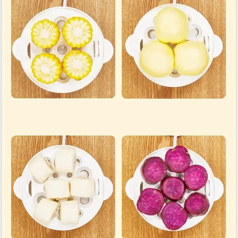 Double Layer Multifunctional Electric Egg Cooker Steamer for Boil Poach Steam Eggs Vegetables Compact Kitchen Breakfast