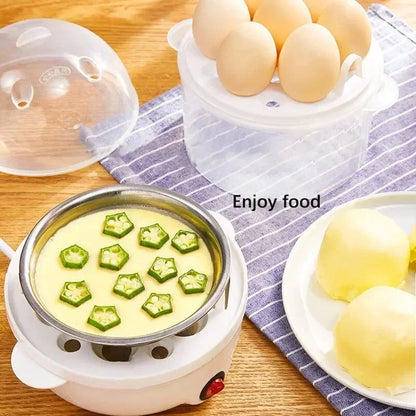 Double Layer Multifunctional Electric Egg Cooker Steamer for Boil Poach Steam Eggs Vegetables Compact Kitchen Breakfast