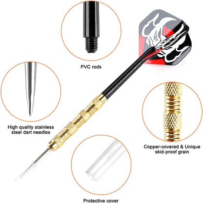 Professional Metal Darts, 18PCS Steel Tip Darts Set, 14G Copper Plated Dart Board Needles