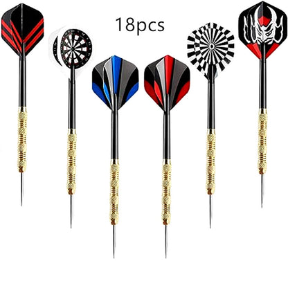 Professional Metal Darts, 18PCS Steel Tip Darts Set, 14G Copper Plated Dart Board Needles