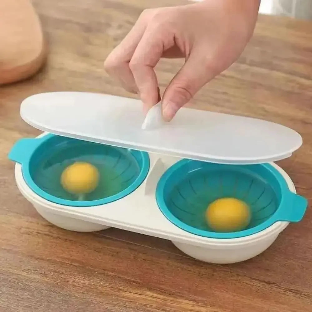 Double-Cup Egg Boiler Microwave Eggs Poacher Kitchen Gadget Hot Spring Egg Mold Clear Water Lotus Egg Maker Cooking Tool