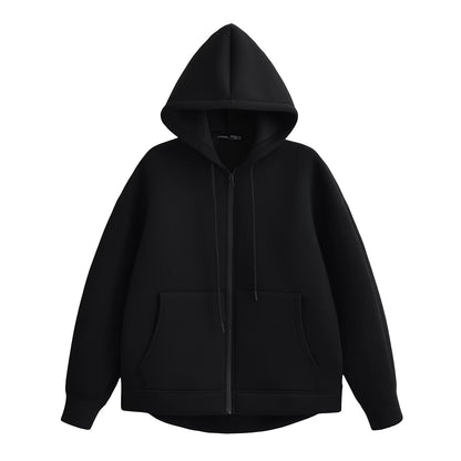 TRAFZA Women's Autumn Jacket, Oversized Gray Hooded Coat, Casual Long Sleeve Zipper Outerwear with Big Pockets