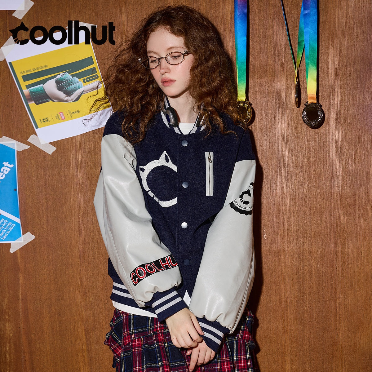 COOLHUT 2025 Womens Quilted Padded Jacket American College Style Varsity Baseball Jacket Color Bloc 2