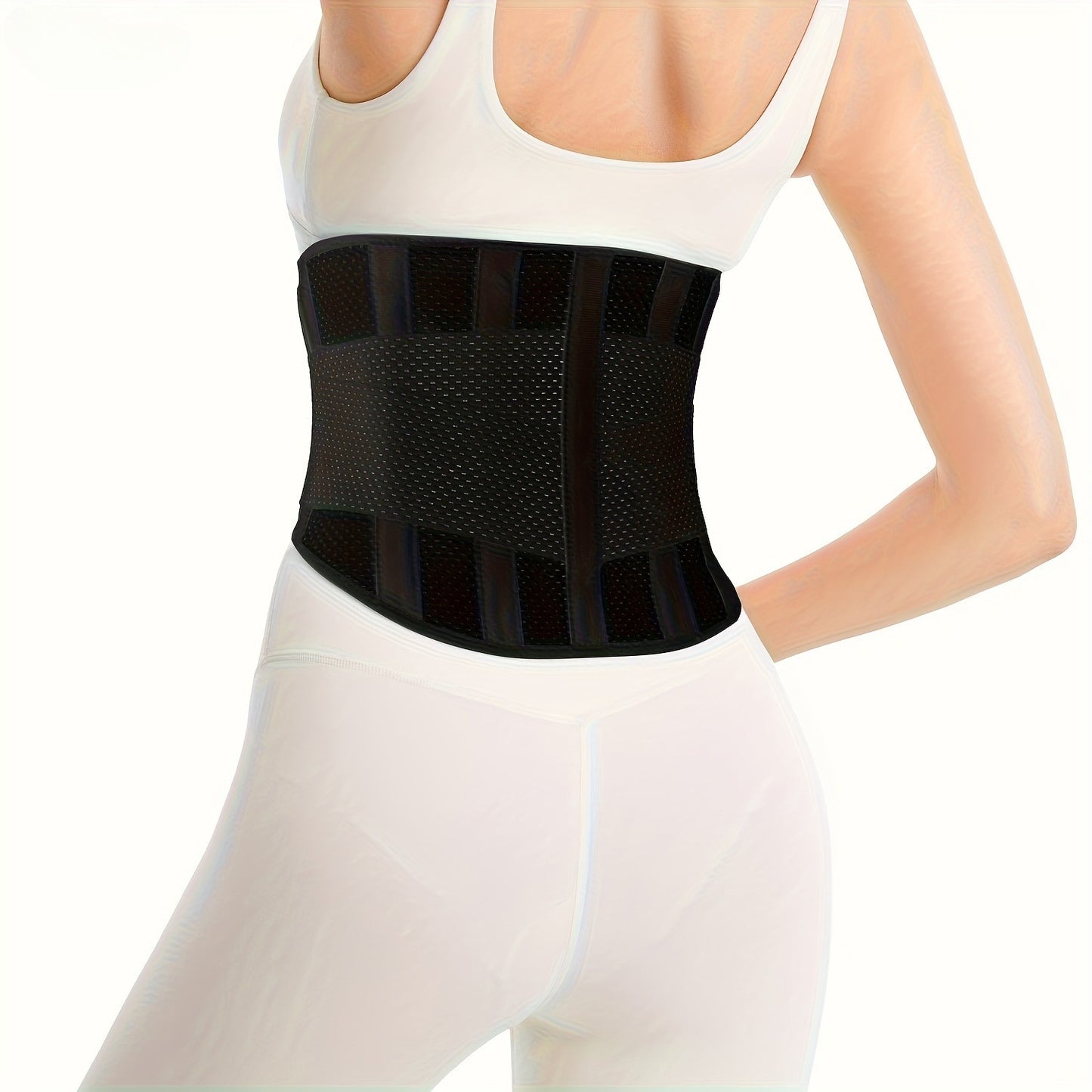 Anti-Slip Lumbar Belt, Breathable Mesh Back Support Brace, Steel Plates Adjustable Straps, Men and Women