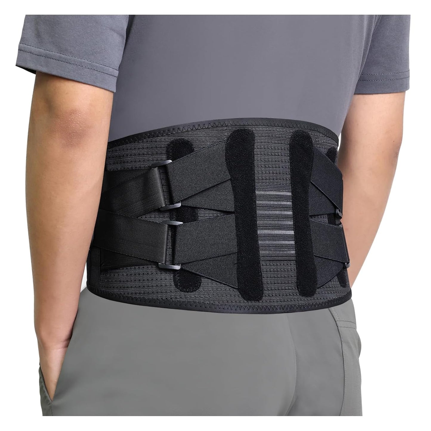 Breathable Back Brace for Lower Back Pain, 4 Metal Supports, Four Elastic Bands, Strong Support
