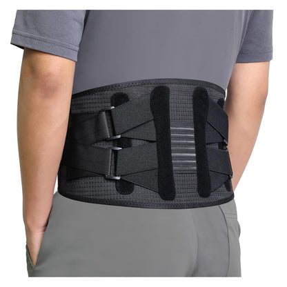 Breathable Back Brace for Lower Back Pain, 4 Metal Supports, Four Elastic Bands, Strong Support