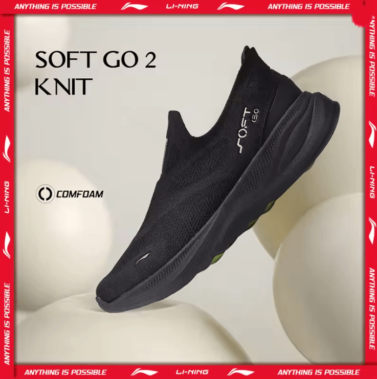 Li Ning Men Soft Go 2 Knit Slip On Walking Shoes with Cushion and Breathable Mesh