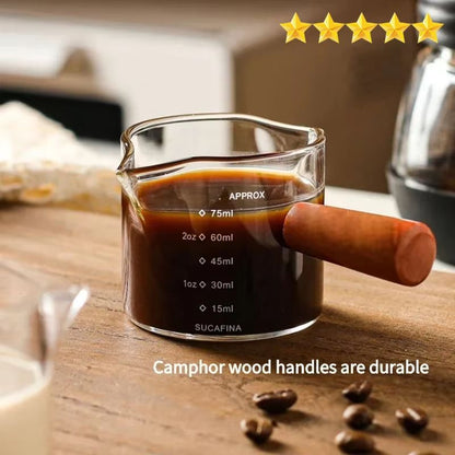 Premium 75ml Glass Espresso Measuring Cup – Double/Single Spout Milk Jug with Handle