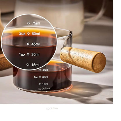 Premium 75ml Glass Espresso Measuring Cup  DoubleSingle Spout Milk Jug With Handle 2