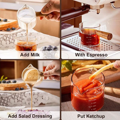 Premium 75ml Glass Espresso Measuring Cup  DoubleSingle Spout Milk Jug With Handle 4