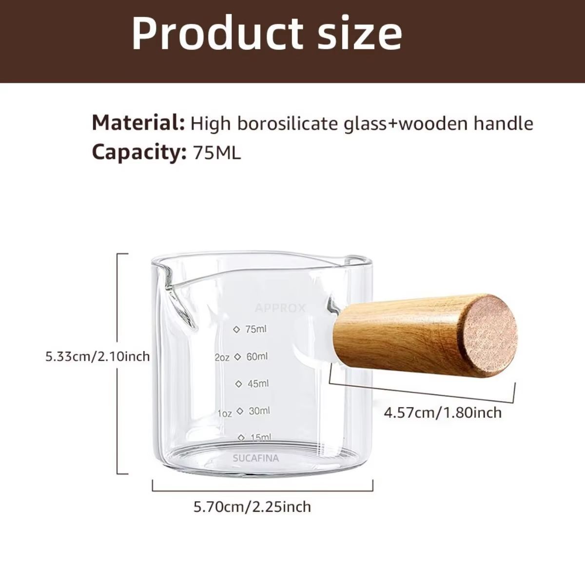 Premium 75ml Glass Espresso Measuring Cup  DoubleSingle Spout Milk Jug With Handle 5
