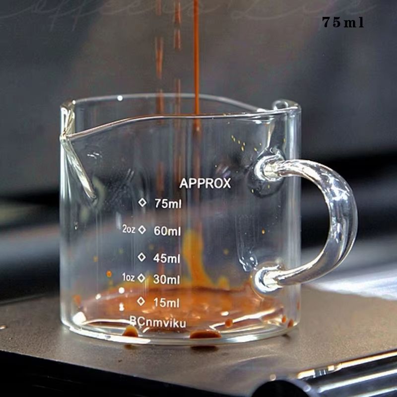 Premium 75ml Glass Espresso Measuring Cup  DoubleSingle Spout Milk Jug With Handle 8