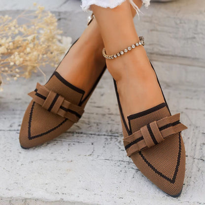 Womens Knitted Flats  Breathable Slip On Walking Shoes With Comfortable Pointed Toe Design 6