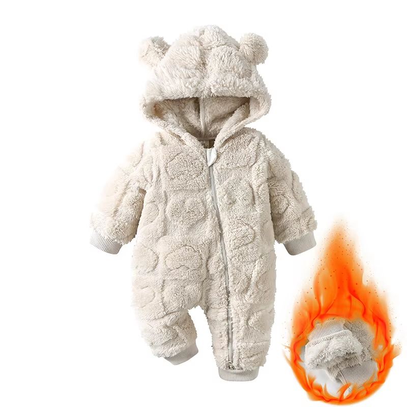 Winter Baby Bear Hooded Romper  Warm Fleece Infant Jumpsuit For Newborn Boys And Girls 2