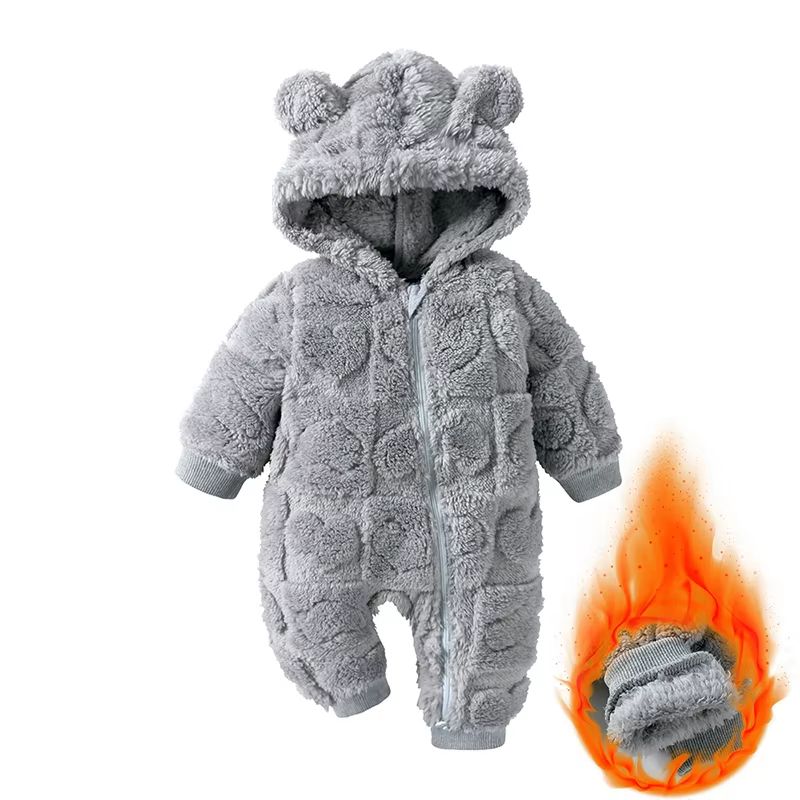Winter Baby Bear Hooded Romper  Warm Fleece Infant Jumpsuit For Newborn Boys And Girls 7
