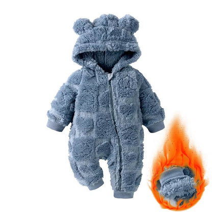 Winter Baby Bear Hooded Romper  Warm Fleece Infant Jumpsuit For Newborn Boys And Girls 8