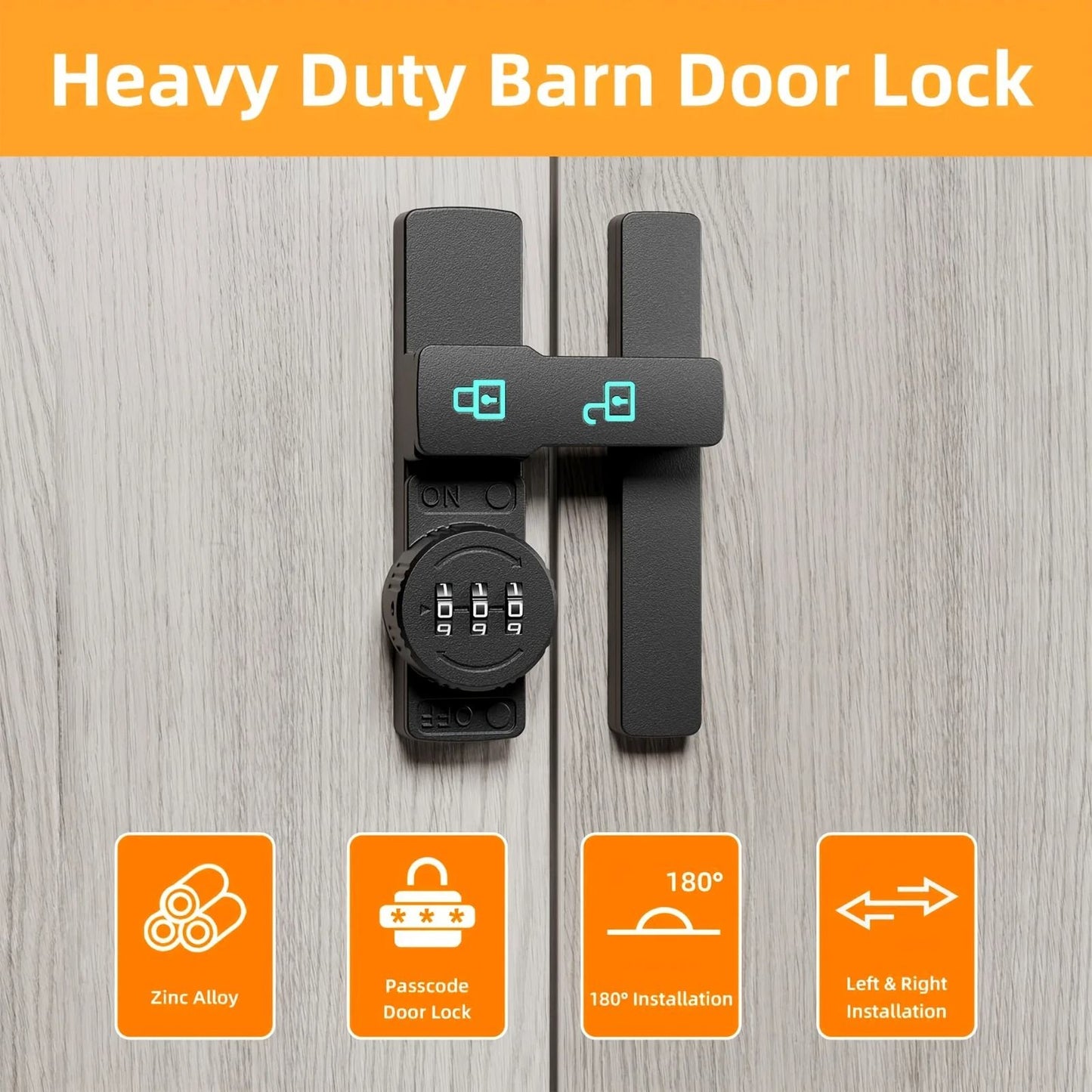 Sliding Barn Door Combination Lock With 3 Digit Code 1
