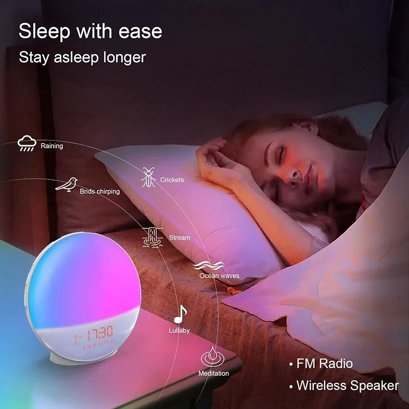 Smart Wake Up Light Bluetooth Alarm Clock with Natural Sounds