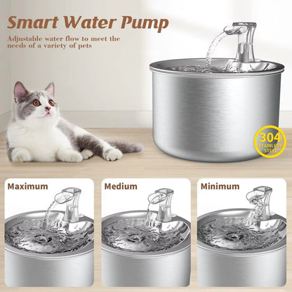 2L Stainless Steel Pet Water Fountain  Automatic Cat And Dog Dispenser With Optional Sensor And Hea 2