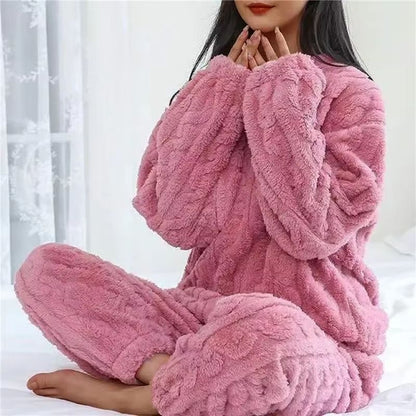 Soft Coral Velvet Womens Pajama Set  Warm Jacquard Loungewear For Cozy Winter Nights 9