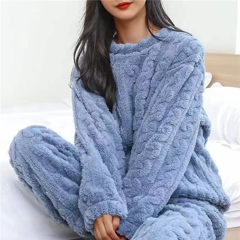 Soft Coral Velvet Womens Pajama Set  Warm Jacquard Loungewear For Cozy Winter Nights 10