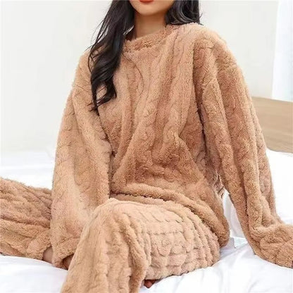 Soft Coral Velvet Womens Pajama Set  Warm Jacquard Loungewear For Cozy Winter Nights 11