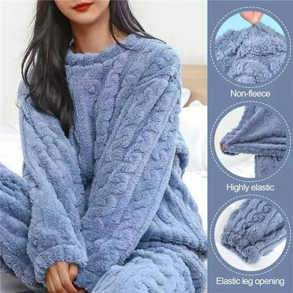 Soft Coral Velvet Womens Pajama Set  Warm Jacquard Loungewear For Cozy Winter Nights 4
